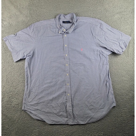 Polo Ralph Lauren Short Sleeve Button Down Mens 3XLT Blue Pink Pony Seersucker - Picture 1 of 8